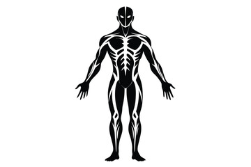 Abstract Humanoid Silhouette Body, Anatomical Figure with Black Design on White
