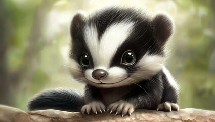 Adorable baby skunk exploring its surroundings.