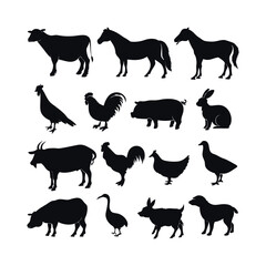 Set of 13 farm animal silhouettes vector