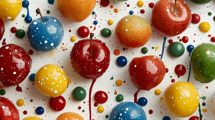 Colorful Glossy Apples with Sprinkles on White Background