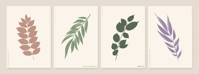 Botanical poster, cover or greeting card. Branch and leaves banner. Minimalist natural background. Vector illustration