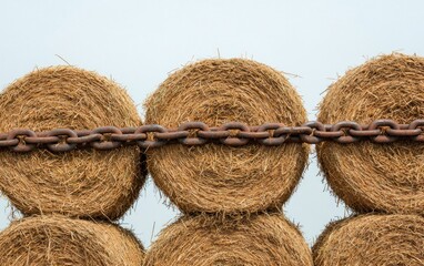 Rusty Chain Secures Stacked Hay Bales