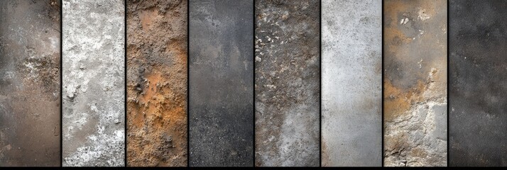 Various metal textures and patterns are displayed in a row.
