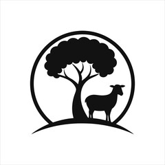 Farm Animal and Tree Silhouette Sheep Logo Design