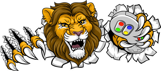 Lion Gamer Video Game Animal Sports Team Mascot