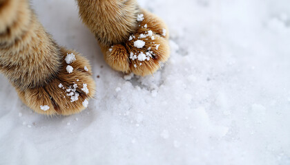 Obraz premium Cat paws exploring snow in a winter landscape 