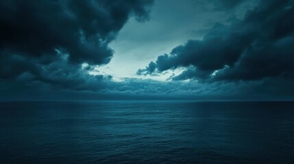 Stormy sea at dusk, dark clouds, vast horizon, tranquil scene, stock photo