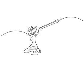 Continuous one line drawing of honey drips. Single line drawing illustration of fresh honey drips from a spoon. Honey concept vector art. Doodle line illustration.