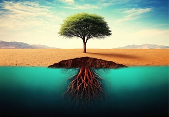 Obraz premium Conceptual illustration showing a tree depicting both drought and greenery, perfect for environmental preservation themes