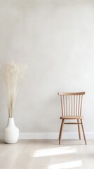 Minimalist Interior Design with Wooden Chair and Decorative Vase
