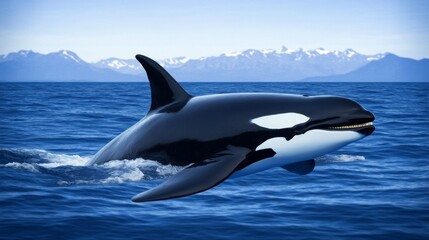 Fototapeta premium Orca swimming close-up to the water's surface in a captivating shot