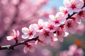 Obraz premium Delicate pink cherry blossoms, intricate branch details, wallpaper, background