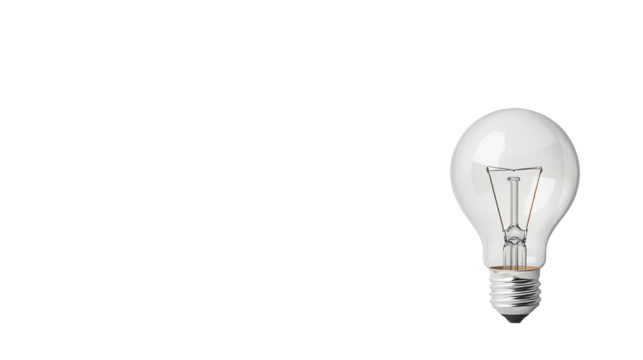 A clear glass lightbulb glowing with a luminous filament symbolizing innovation creativity and a bright idea or solution to a problem