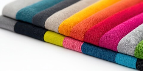 Colorful textiles displayed neatly on white background for interior design inspiration