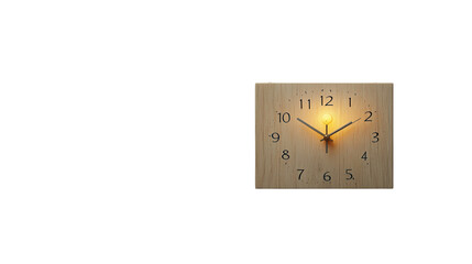 A simple elegant wooden analog clock with a warm amber toned illumination creating a cozy and inviting ambiance in the room