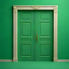 Door plain green background Generative AI
