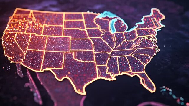 Telecommunication Network Map of the United States in Abstract Design Generative AI