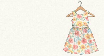 Floral dress illustration hanging on a hanger