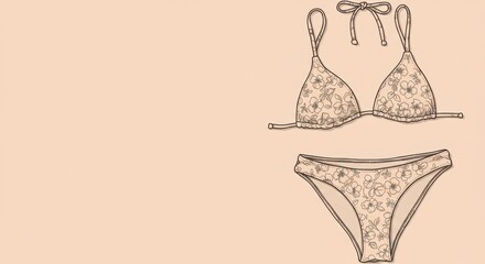 Floral bikini set on beige background