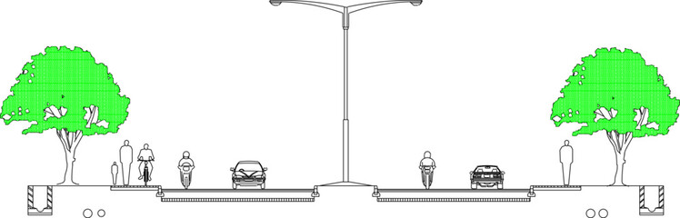 vector sketch illustration of landscape design of road section for designated use