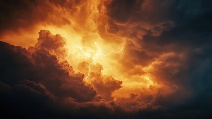 Obraz premium Dramatic Lightning Strike Through Fiery Clouds