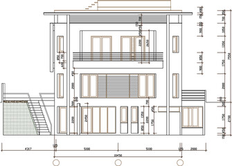 vector sketch illustration of modern minimalist deconstruction house architectural design with scale size