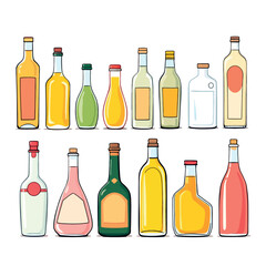 Colorful bottles containing various liquids forming a diverse collection