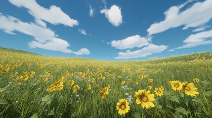 Bright Sunflower Field Under Blue Sky