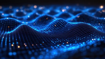 Futuristic Digital Network Connection in Cyberpunk Style with Glowing Wireframe Grid and High Detail Technology Background