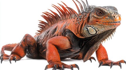 Vibrant Iguana with Spiny Skin Posing on White Background