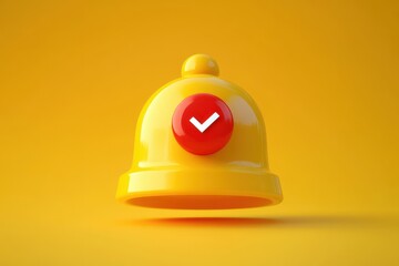 3D Rendering of Yellow Notification Bell with Red Badge on Yellow Background for Alert and Reminder