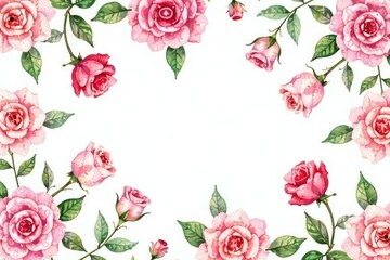 Delicate watercolor roses & leaves, repeating pattern, leaves, elegant, red