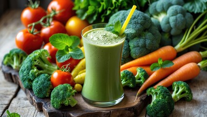 Numerous vegetables and vegetable juices