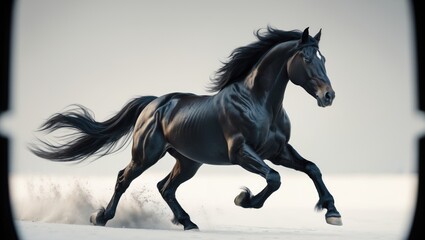 Fototapeta premium Lusitano stallion running freely against a white backdrop.