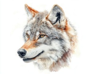 Fototapeta premium Detailed Watercolor Wolf Head Painting Naturalistic Style Isolated on White Background