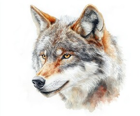 Obraz premium Detailed Watercolor Wolf Head Painting on White Background