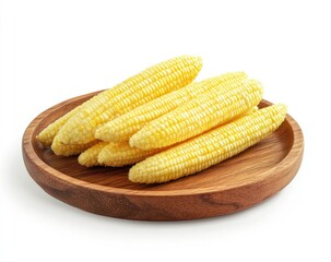 Fresh, yellow corn on wooden plate