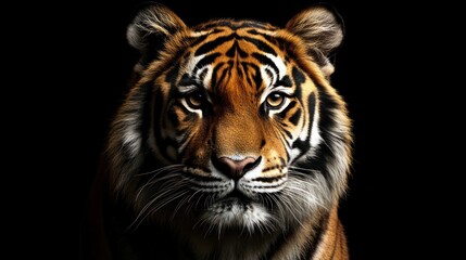 Fototapeta premium Tiger Portrait Against Black Background. Possible Use Stock Photo