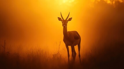 Silhouette of gazelle at sunrise in savanna