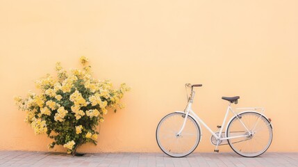 Vintage Bicycle Leaning Against Pastel Wall