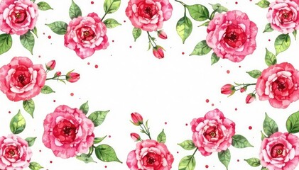 Delicate watercolor roses in a repeating pattern , stem, botanical, roses