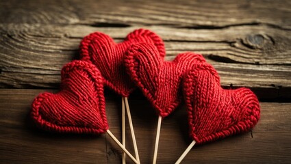 Love hearts on wooden background texture, card concept