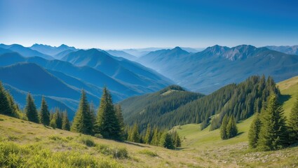 Obraz premium panoramic view of the mountains on a bright sunny day