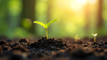 Young Sprout Reaching Towards Sunlight, Symbolizing Growth and New Beginnings. Ideal for Hope, Environmental, and Inspirational Themes, Evoking Potential and Natural Renewal.