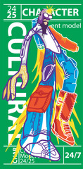 Futuristic Cyberpunk Character Design with Robotic Arm, Bold Street Fashion, Abstract Graffiti Vibes, and Sci-Fi Aesthetic in Pop Art