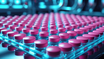 Obraz premium Macro Image of Pink Pills in Production and Packing Process