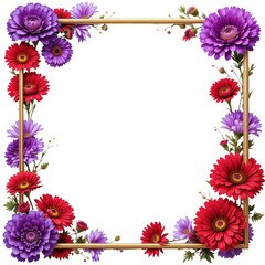 Obraz premium Red and Purple Gerbera Frame with Gold Border