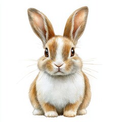 Obraz premium Brown and White Cute Rabbit Watercolor Illustration Adorable Bunny on White Background