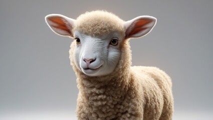 Merino lamb, close-up, against a white backdrop.