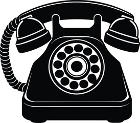 Old Rotary Telephone silhouette old vintage retro phone icon isolated on white background

